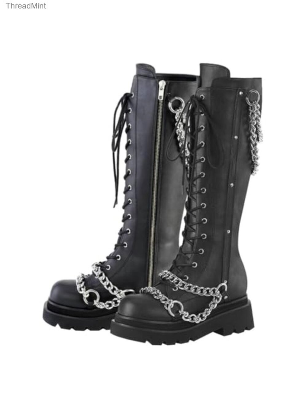 Goth Punk Knee High Platform Combat Boots Lace Up Chunky Heels